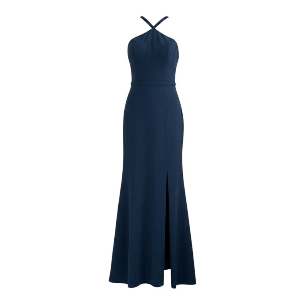 Navy Blue Halter Neck Dress Medium Event Demure Formal Gown Bridesmaid Prom‎ NWT